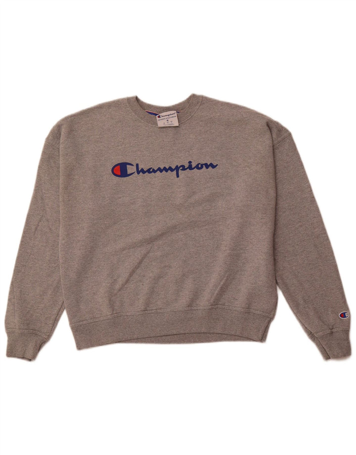 Felpa con grafica da donna CHAMPION Maglione UK 14 Cotone grigio medio