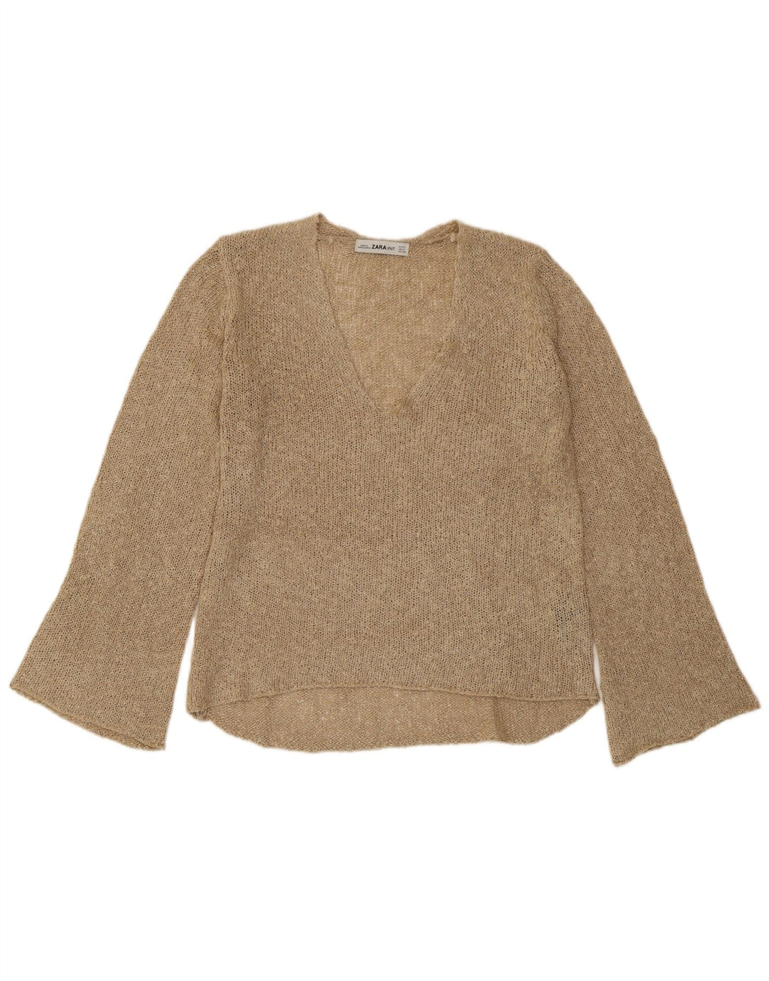 Maglione ZARA da donna con scollo a V UK 10 piccolo beige acrilico