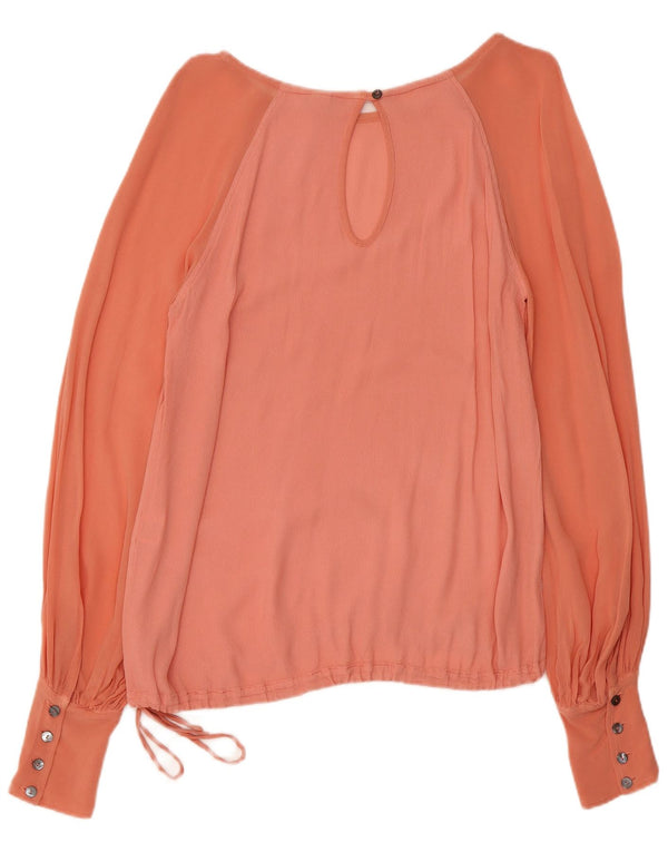 Top camicetta da donna vintage UK 10 piccola viscosa color block rosa