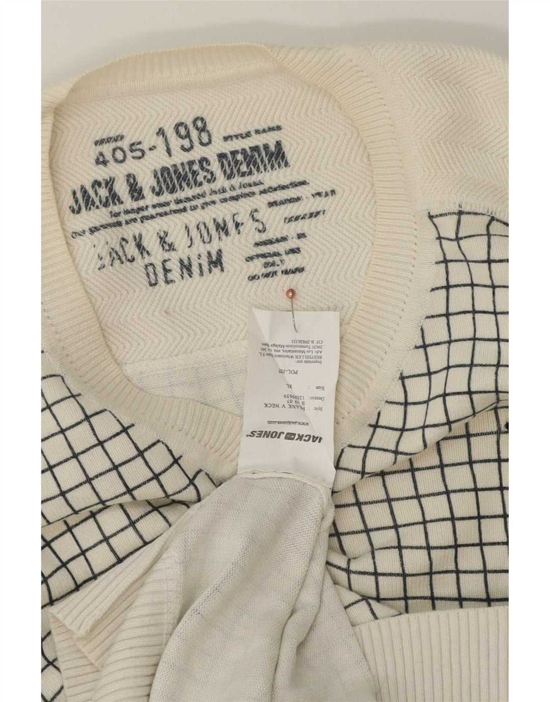 Jack & Jones Maglione da uomo con scollo a V XL in cotone a quadri bianchi