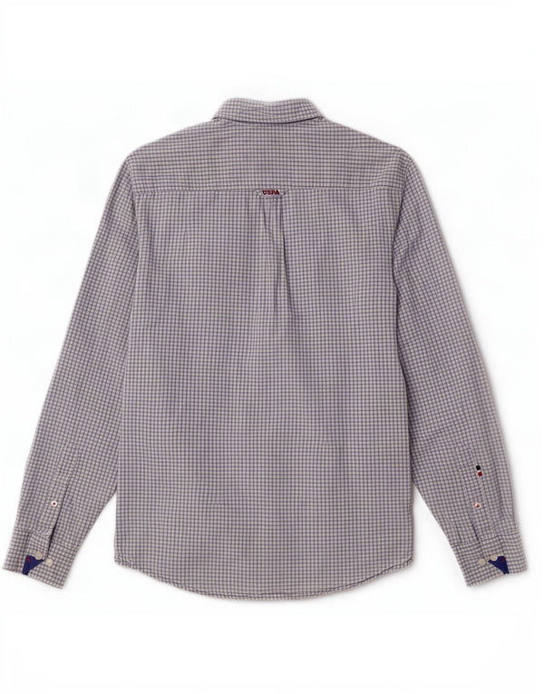 Polo Assn. Camicia da uomo in cotone a quadretti blu medio