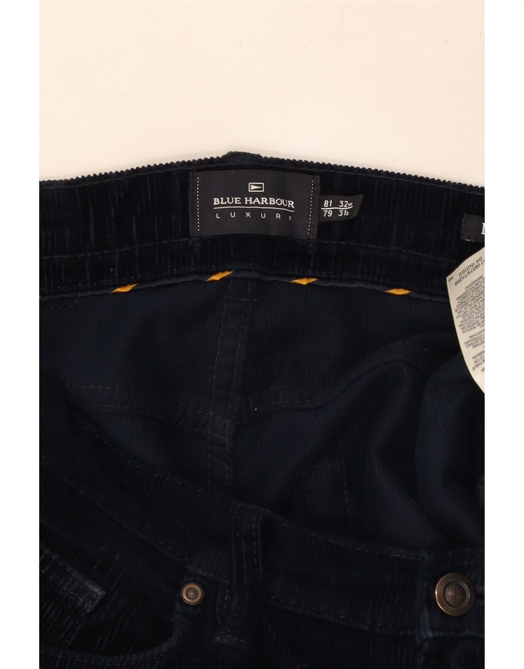 MARKS & SPENCER Pantaloni dritti da uomo in velluto a coste W32 L31 cotone blu navy