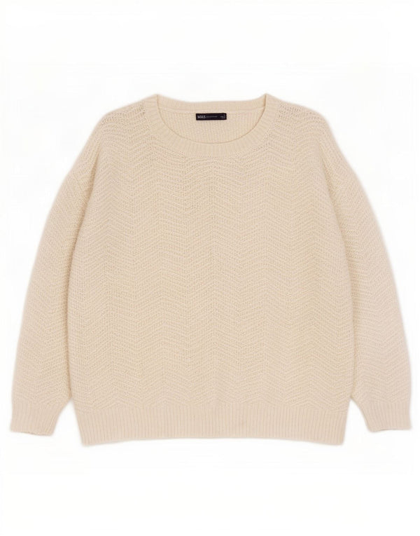 Marks & Spencer Womens Boat Neck Jumper Sweater UK 16 Large White Chevron