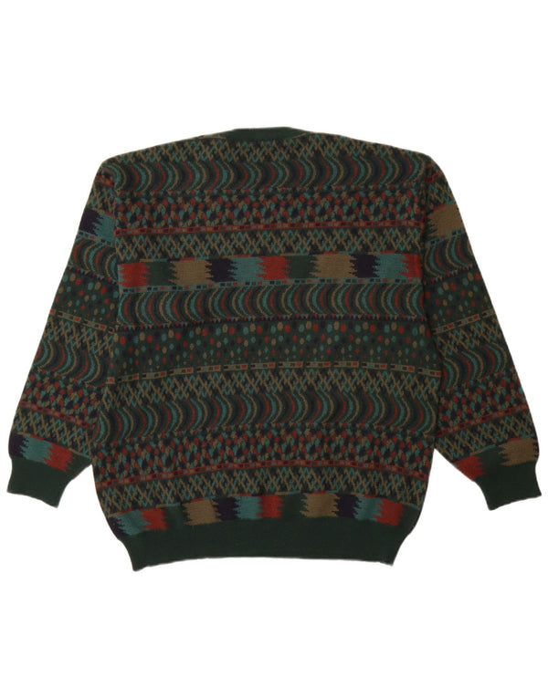 Maglione maglione girocollo da uomo VINTAGE IT 54 XL lana Fair Isle verde