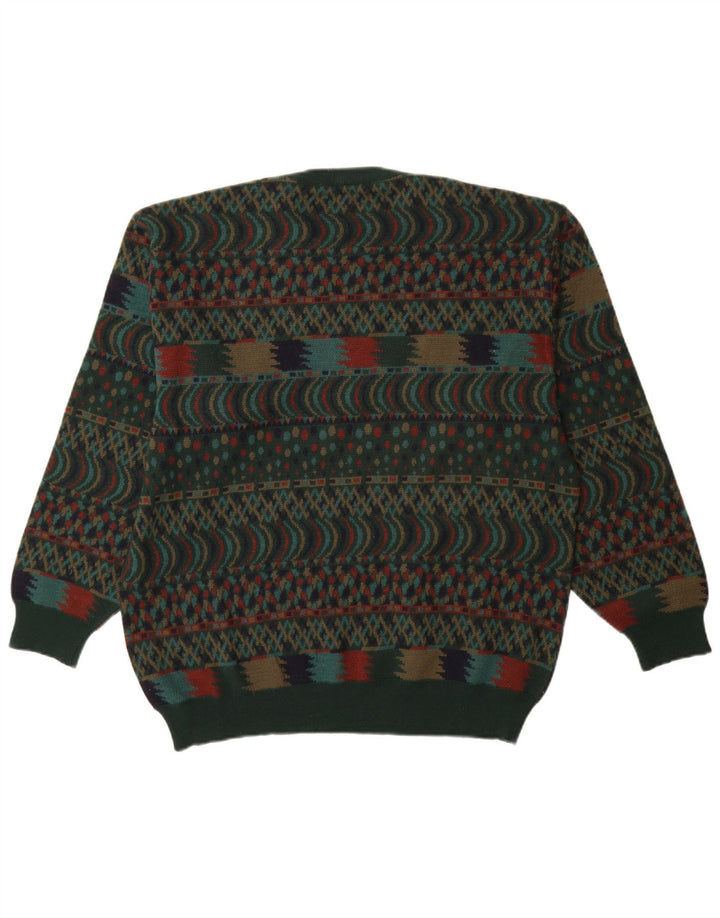 Maglione maglione girocollo da uomo VINTAGE IT 54 XL lana Fair Isle verde