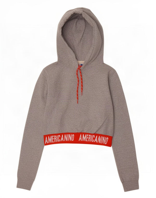 Americanino Womens Graphic Hoodie Jumper UK 12 Medium Grey Colourblock