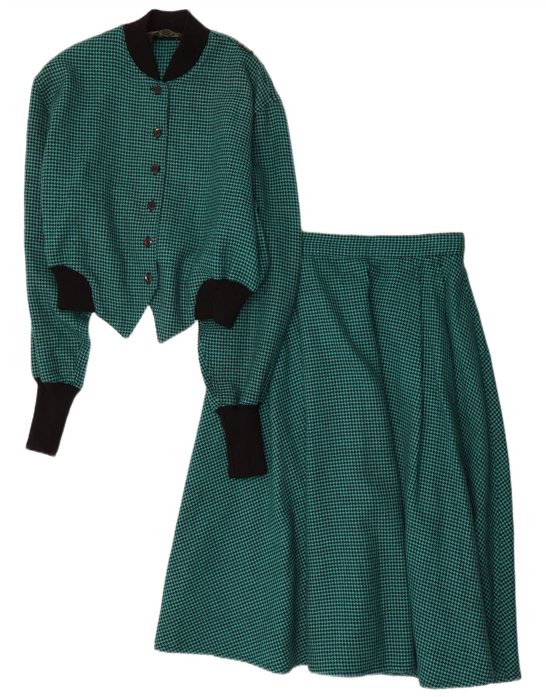 Set gonna vintage da donna in 2 pezzi IT 44 medio W28 verde pied de poule