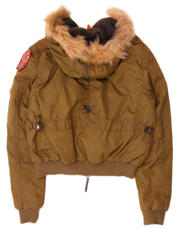 Bomber con cappuccio da donna vintage UK 16 grande poliammide kaki