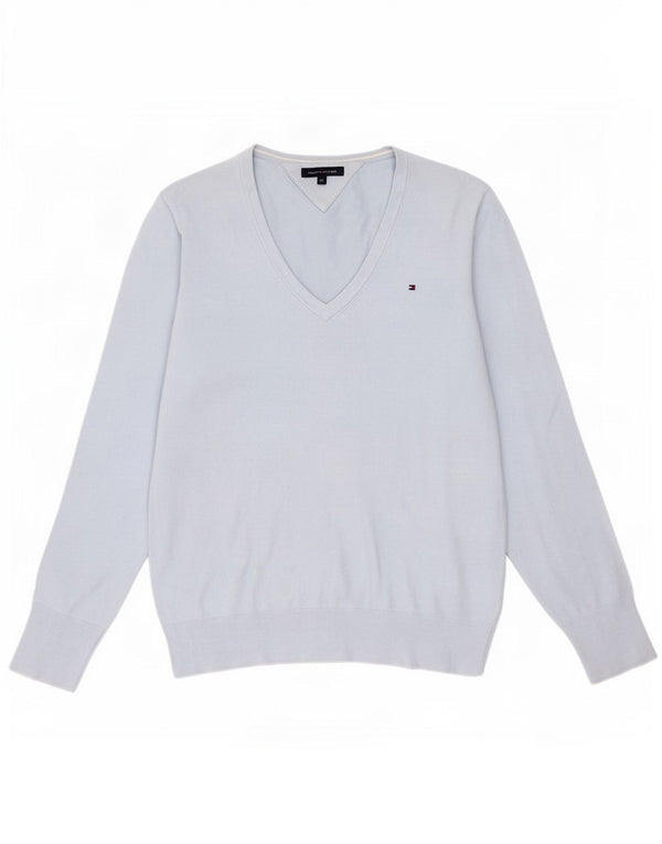 Maglione maglione con scollo a V da donna Tommy Hilfiger UK 18 XL cotone blu