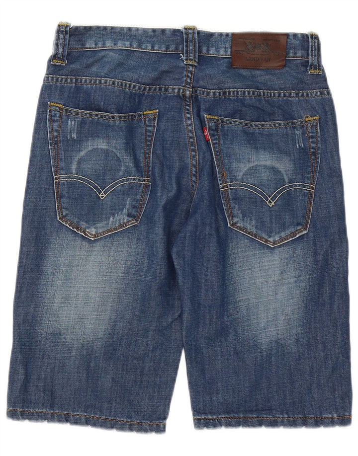 Pantaloncini di jeans vintage invecchiati da uomo W32 in cotone blu medio