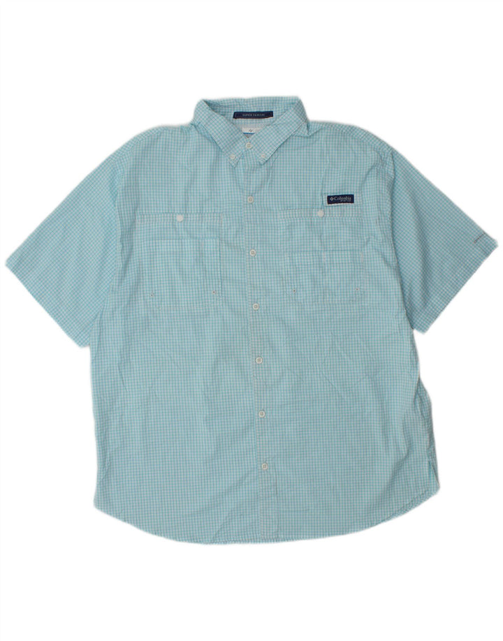 Camicia a maniche corte da uomo Columbia XL poliestere a quadri blu