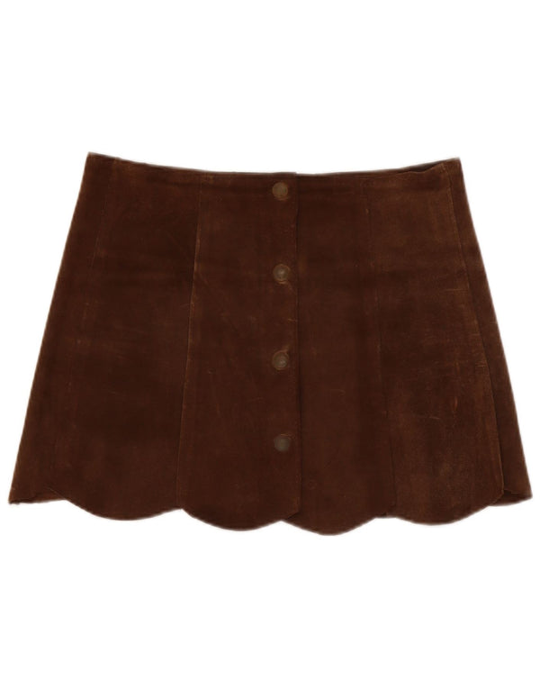 Minigonna vintage da donna in pelle scamosciata W30 in pelle marrone medio
