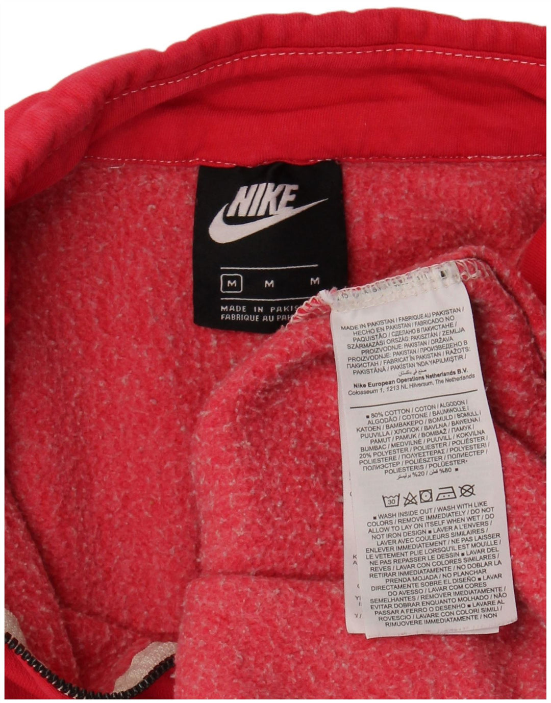 Felpa da donna oversize con collo e zip Nike, maglione, UK 14, cotone rosa medio