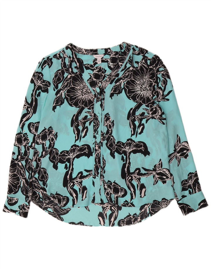 Camicetta camicia da donna Calvin Klein UK 14 Blu medio floreale
