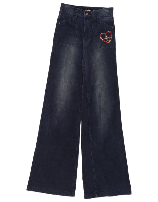 Pantaloni Desigual da donna in velluto a coste a vita alta EU 34 XS W26 L33 Blu Navy