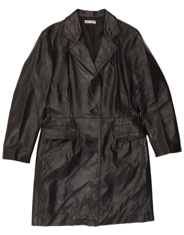 Cappotto in pelle vintage da donna IT 42 medio in pelle nera