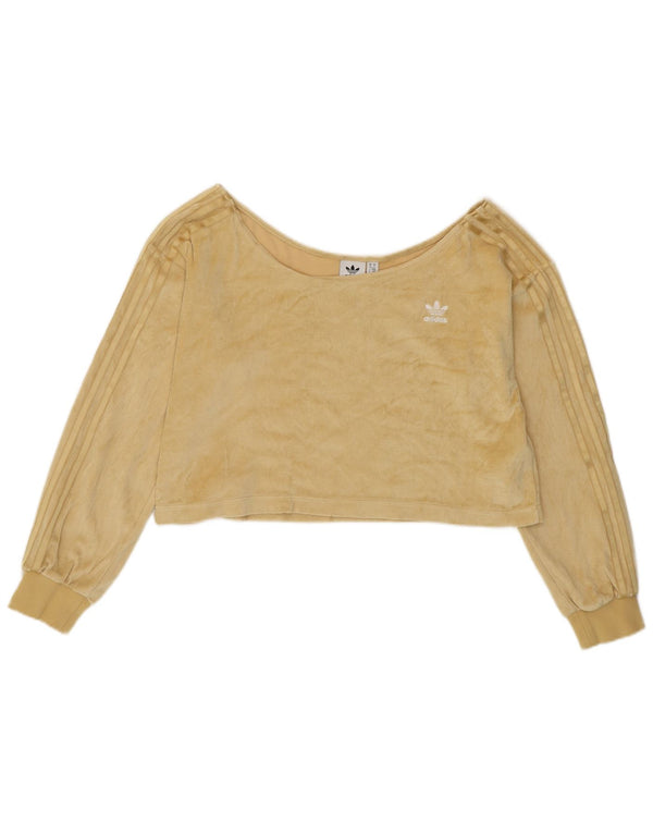 Top ADIDAS da donna corto oversize con spalle scoperte UK 10 piccolo cotone giallo