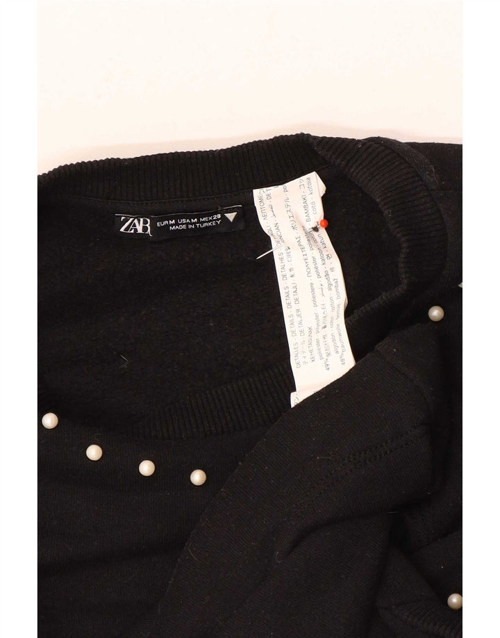 Felpa Zara da donna maglione UK 12 medio nero poliestere