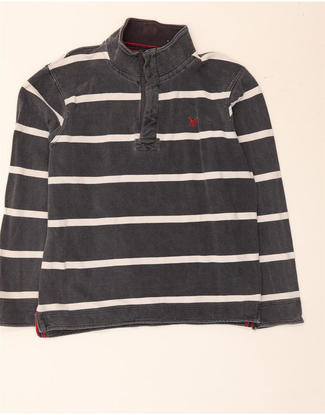 Crew Clothing Felpa da uomo con collo abbottonato Maglione piccolo in cotone a righe grigie