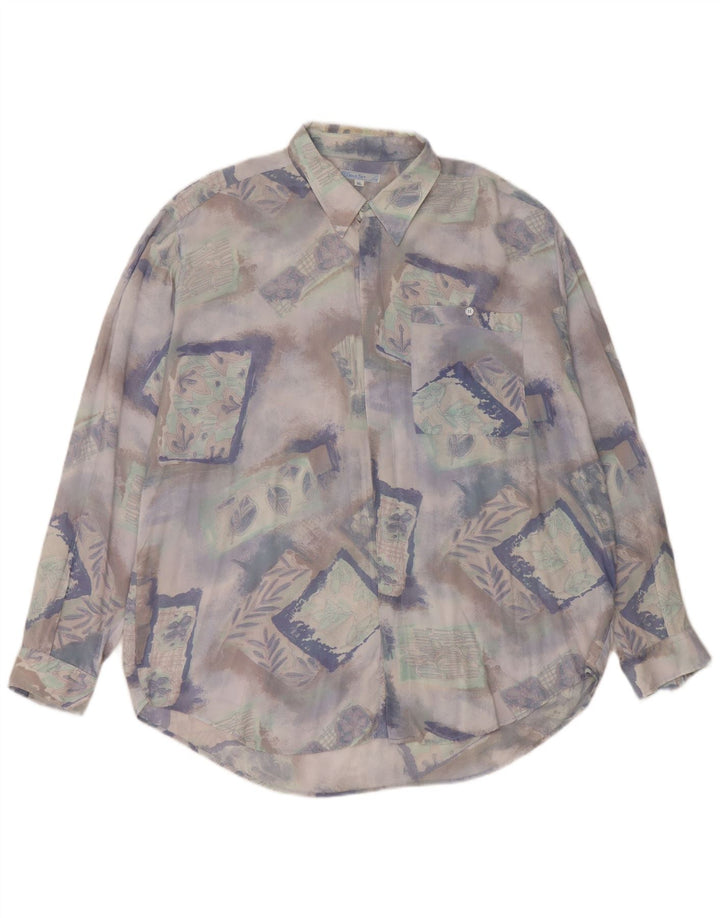 VINTAGE Mens Shirt XL Grey Patchwork Viscose