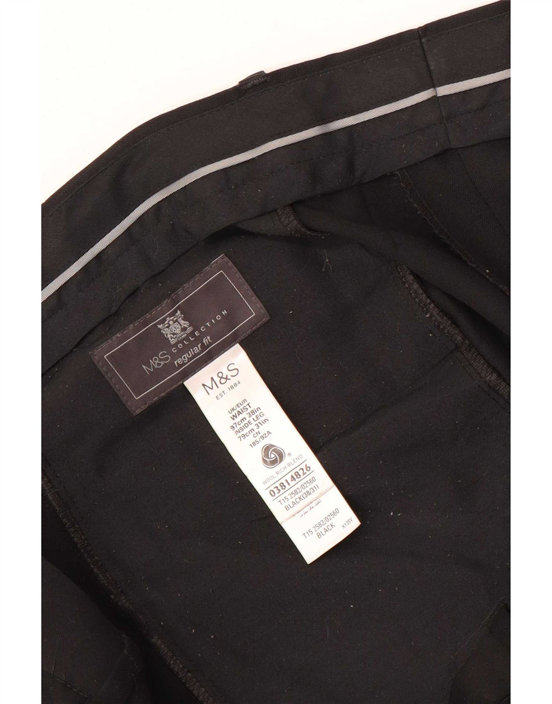 Pantaloni da abito vestibilità regolare da uomo Marks & Spencer W38 L31 lana nera