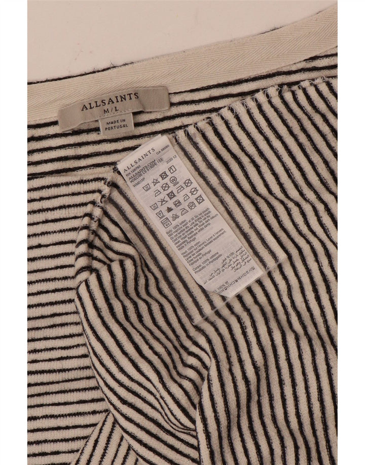 Top corto da donna a maniche lunghe All Saints UK 14 medio a righe bianco sporco