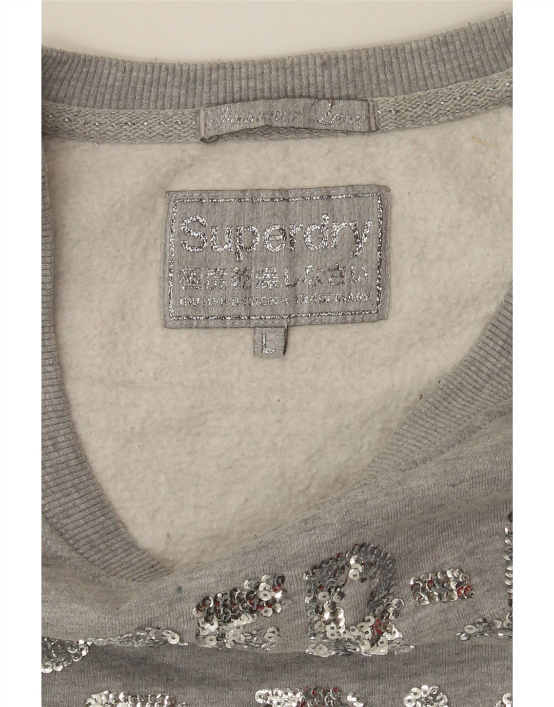 SUPERDRY Womens Track & Field Graphic Sweatshirt Jumper UK 16 Large Grey Vintage Superdry and Second-Hand Superdry from Messina Hembry 