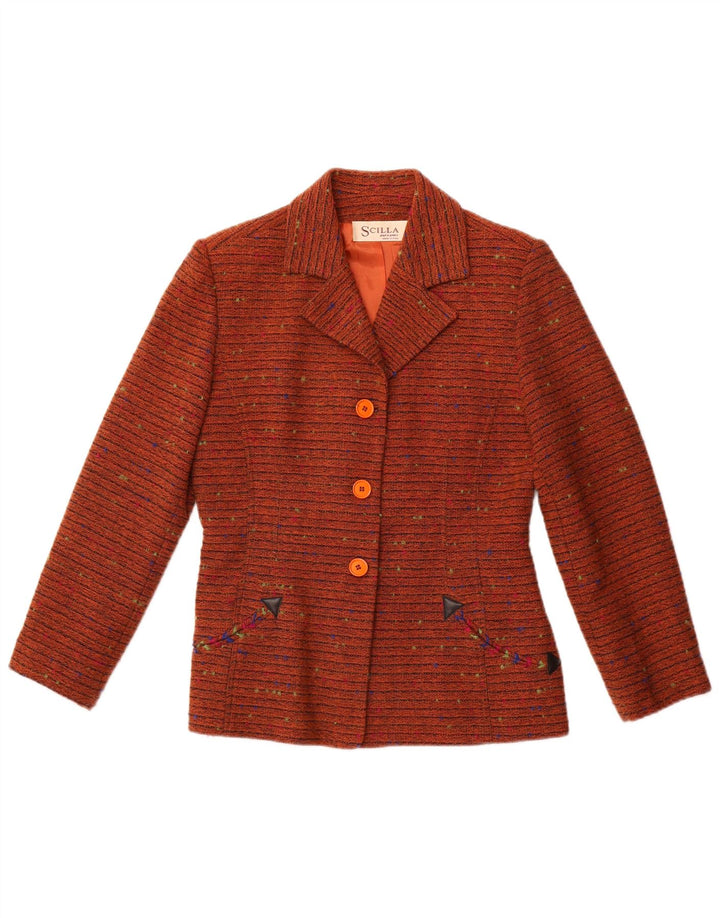 VINTAGE Womens 3 Button Blazer Jacket IT 46 Large Orange Pinstripe