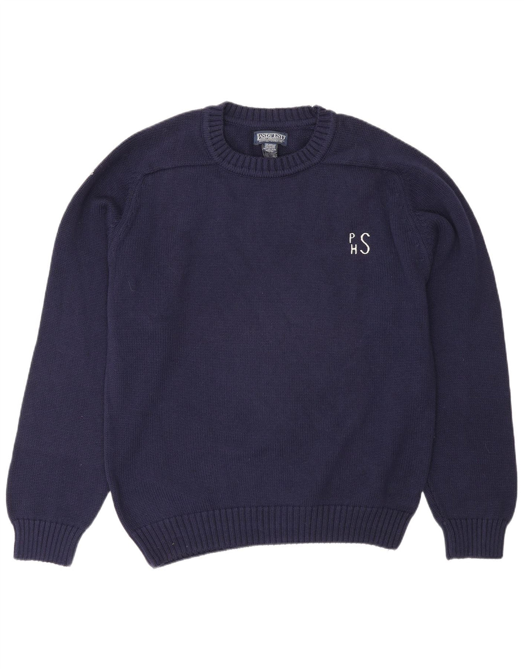 Maglione maglione girocollo da uomo Lands End in lana blu navy media