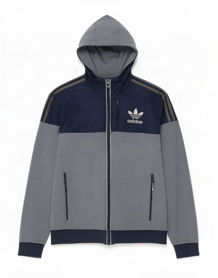 Maglione con cappuccio e zip da uomo Adidas piccolo in poliestere color block blu