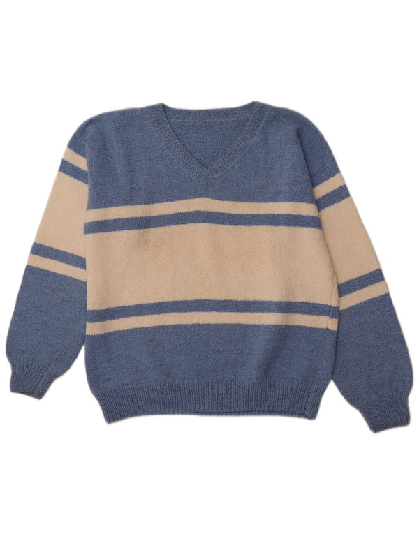 Maglione da uomo VINTAGE con scollo a V grande blocco colore blu
