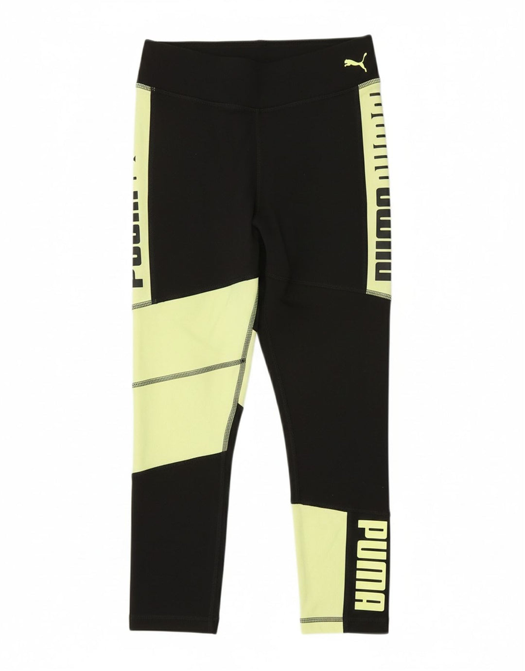PUMA Girls Graphic Leggings 11-12 Years Medium Black Colourblock