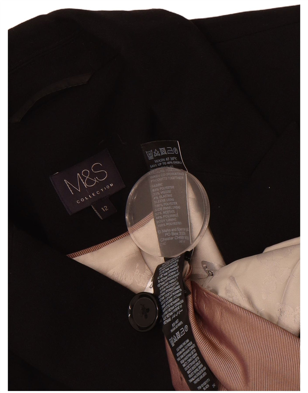 MARKS & SPENCER Womens 1 Button Blazer Jacket UK 12 Medium Black Polyester