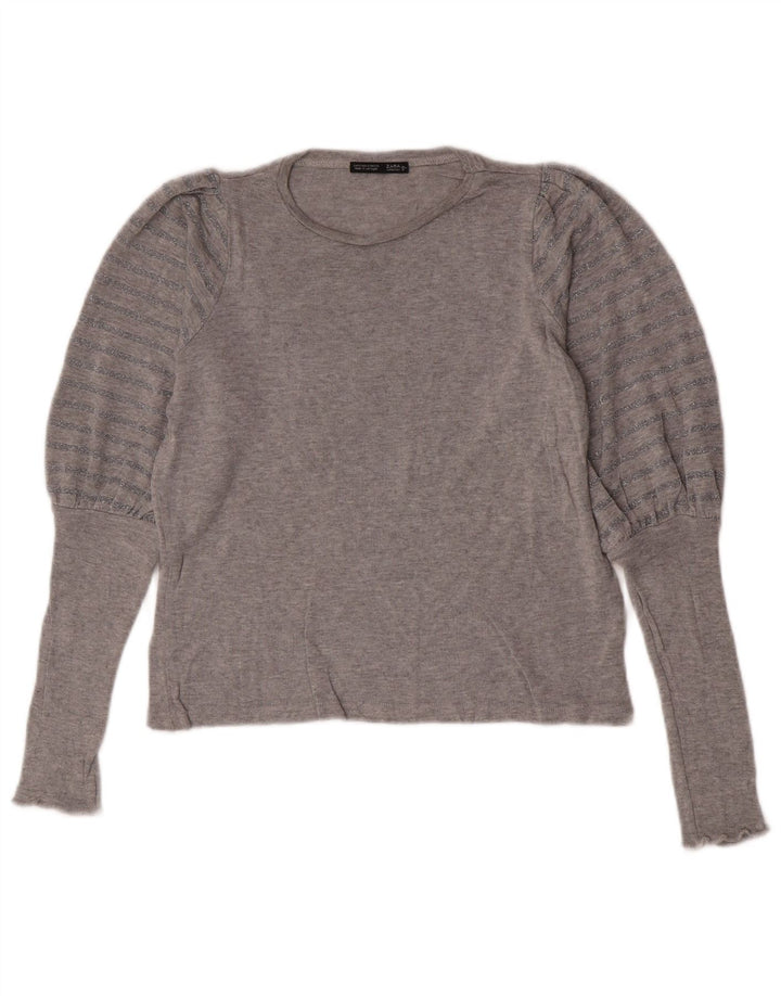 Top Zara da donna oversize a maniche lunghe UK 10 piccolo grigio