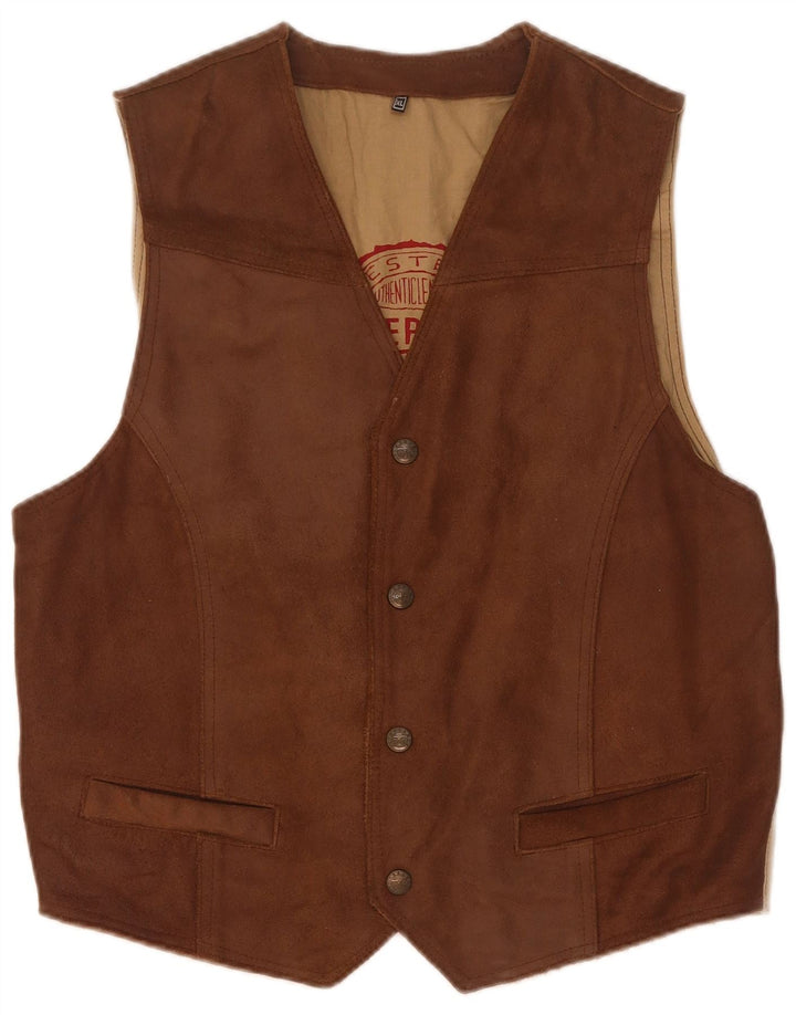 Gilet vintage da uomo in pelle scamosciata XL in pelle marrone