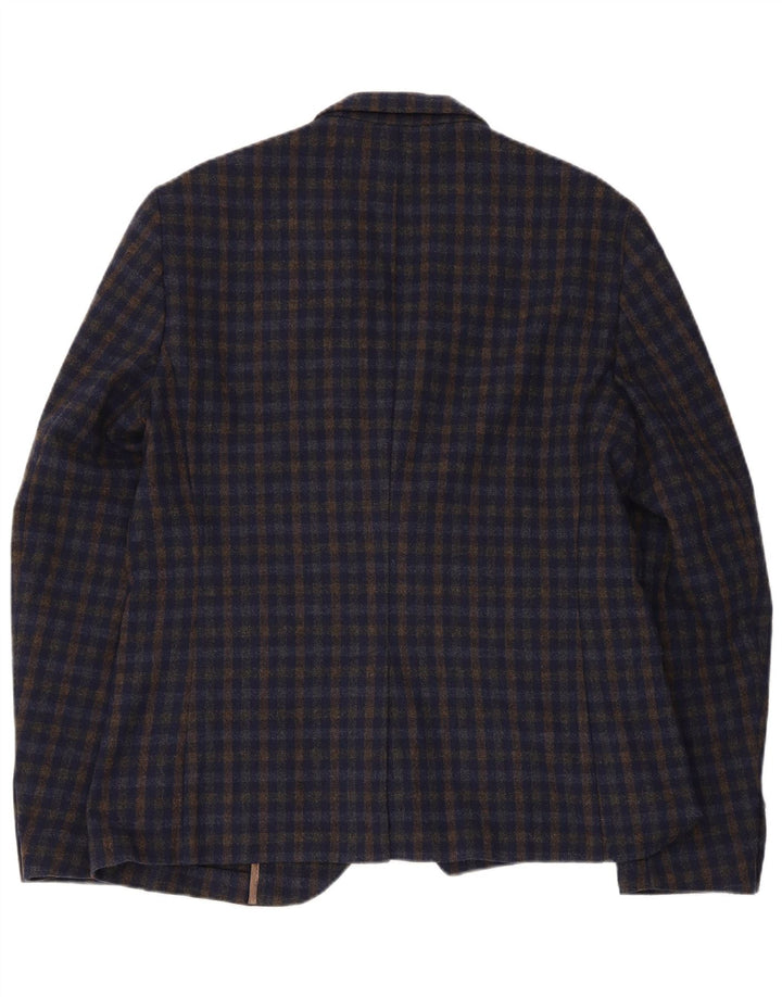 Giacca blazer vintage da uomo a 2 bottoni EU 52 XL Acrilico a quadretti blu navy
