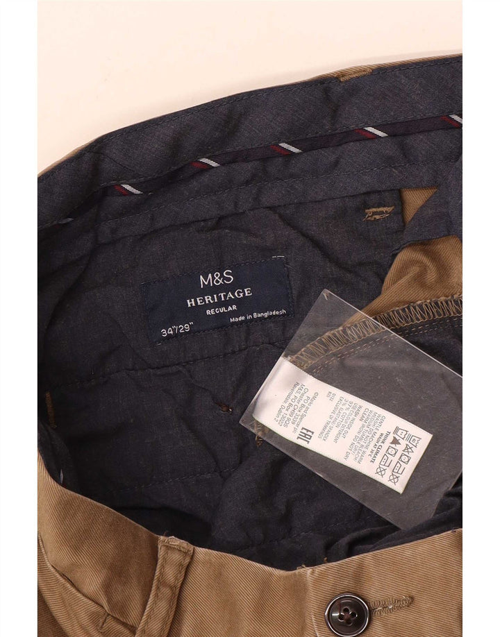 Pantaloni chino vestibilità regolare Marks & Spencer da uomo Heritage W34 L29 Beige