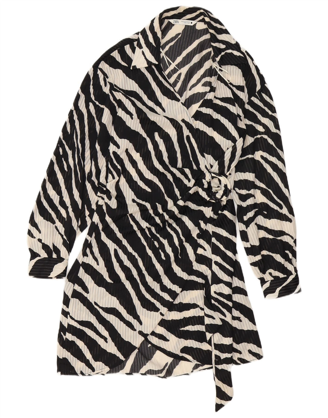 Abito a portafoglio da donna a maniche lunghe ZARA UK 12 medio nero stampa animalier