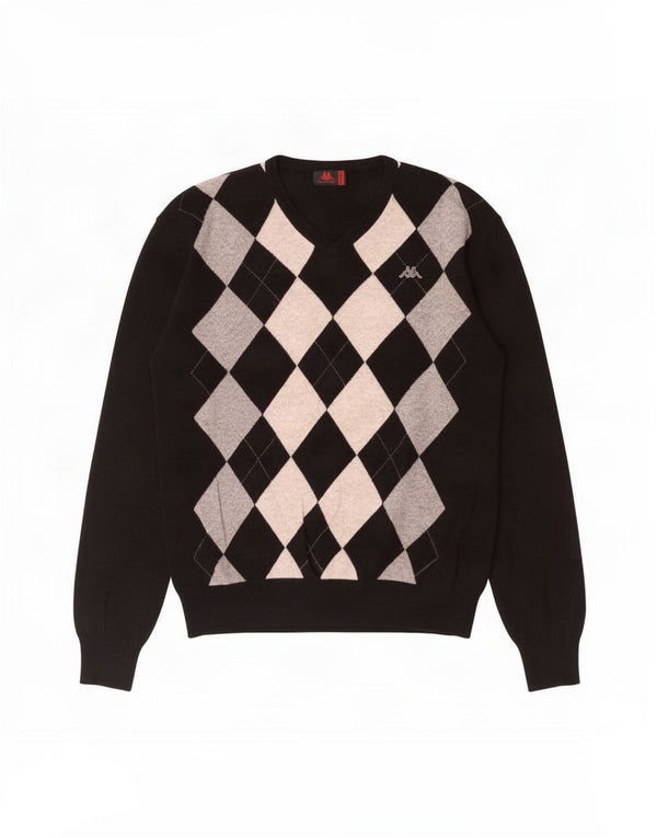 Kappa Mens V-Neck Jumper Sweater 2XL Black Argyle/Diamond Lambswool