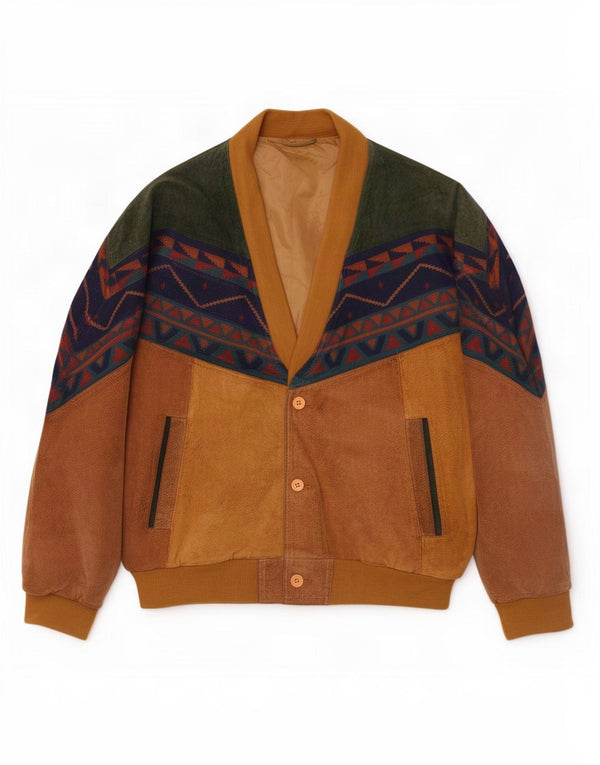 Giubbotto bomber in pelle scamosciata dal taglio ampio da uomo vintage UK 38 Beige medio geometrico