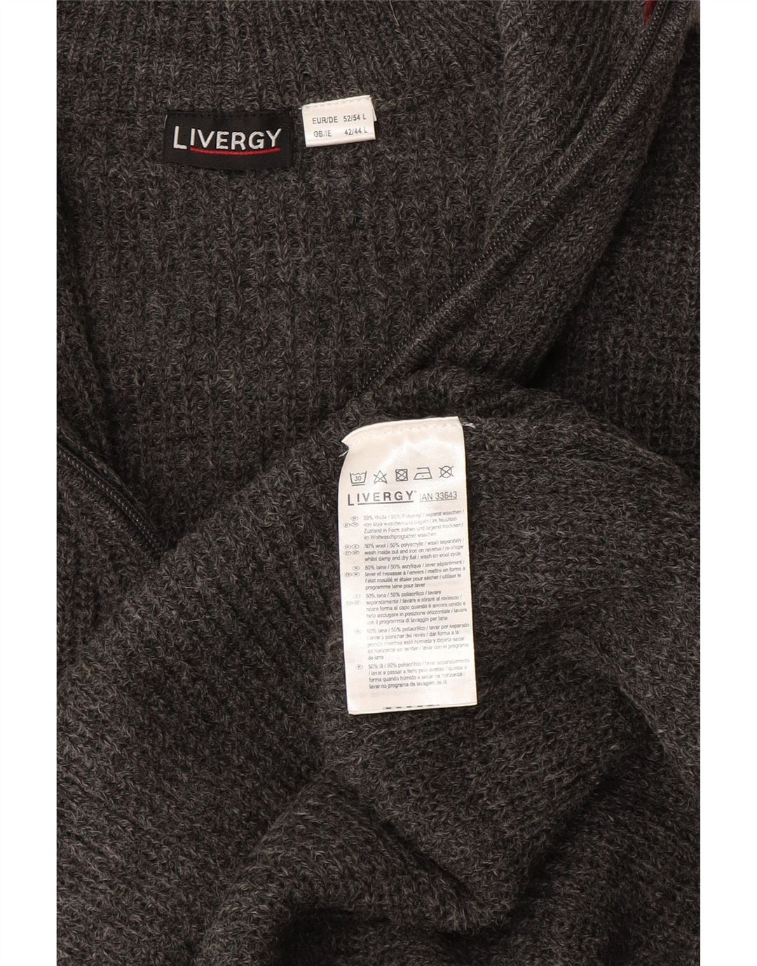 Maglione da uomo con zip e collo Livergy UK 42/44 grande lana grigia