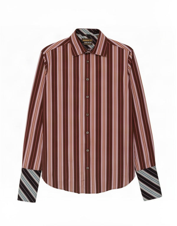 Camicia formale da uomo Ted Baker taglia 38 15 cotone a righe marrone medio
