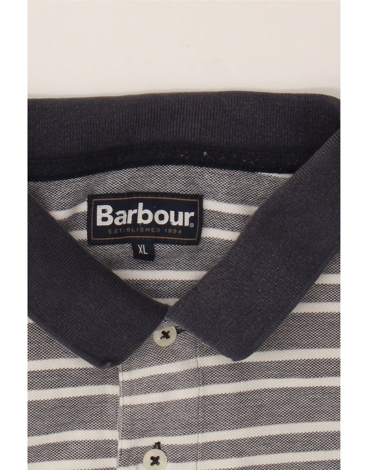 Polo da uomo Barbour XL in cotone a righe grigie
