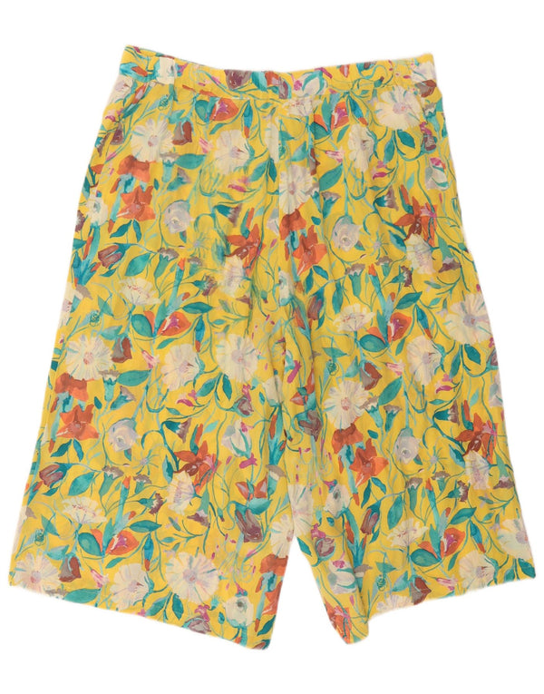 Pantaloncini casual a gamba larga a vita alta da donna vintage W34 grande floreale giallo