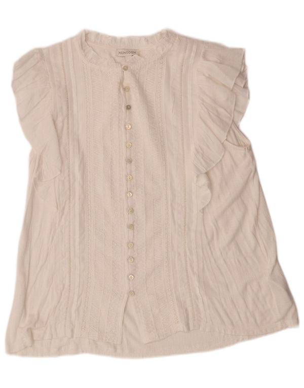 MONSOON Camicia a maniche corte da donna Camicetta UK 14 Viscosa bianca media