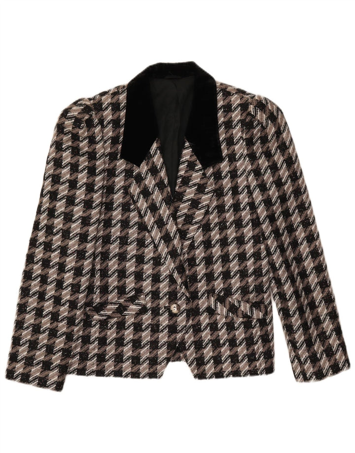 Giacca blazer vintage da donna a 1 bottone IT 40 piccola viscosa pied de poule grigia
