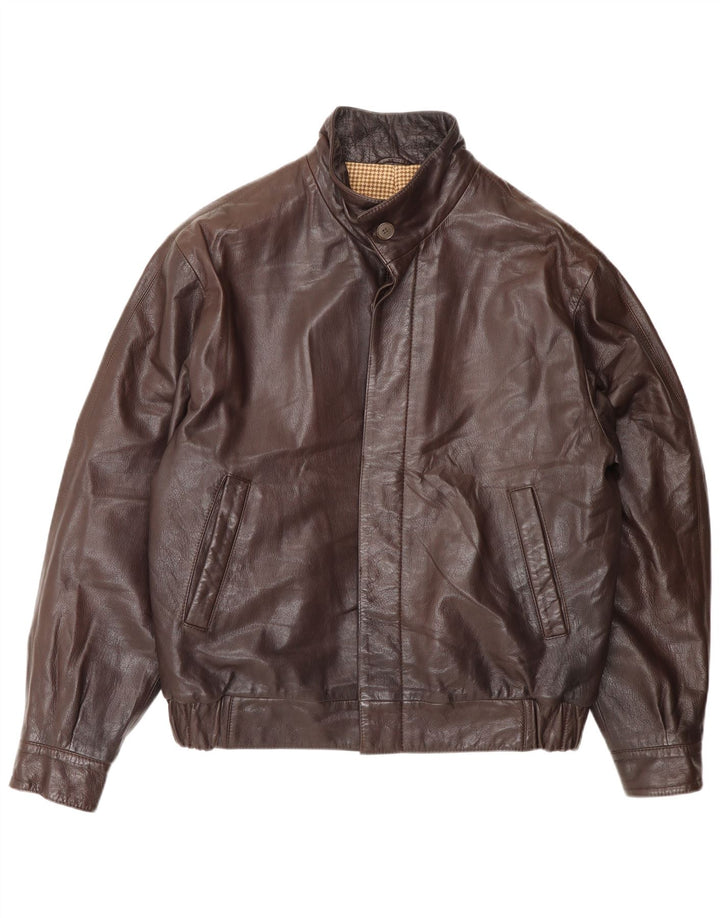 Giacca bomber in pelle da uomo vintage IT 50 grande in pelle marrone