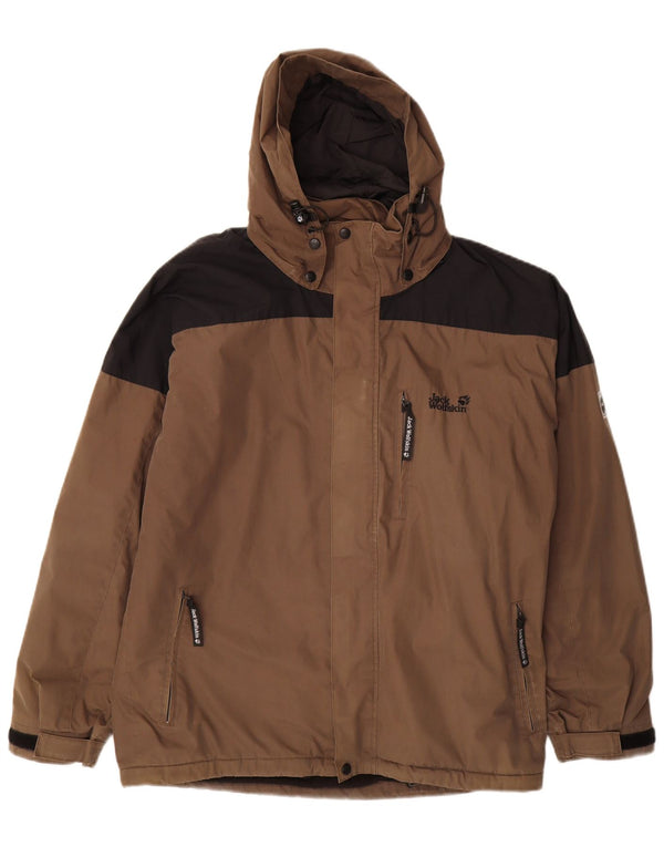 Giacca a vento con cappuccio da uomo Jack Wolfskin UK 38 Colorblock marrone medio