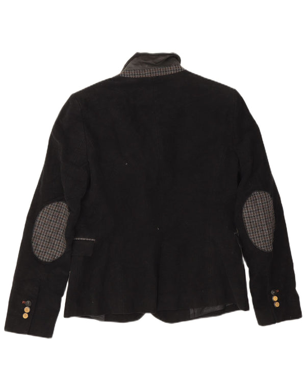 Zara Womens 1 Button Blazer Jacket UK 14 Large Black Cotton