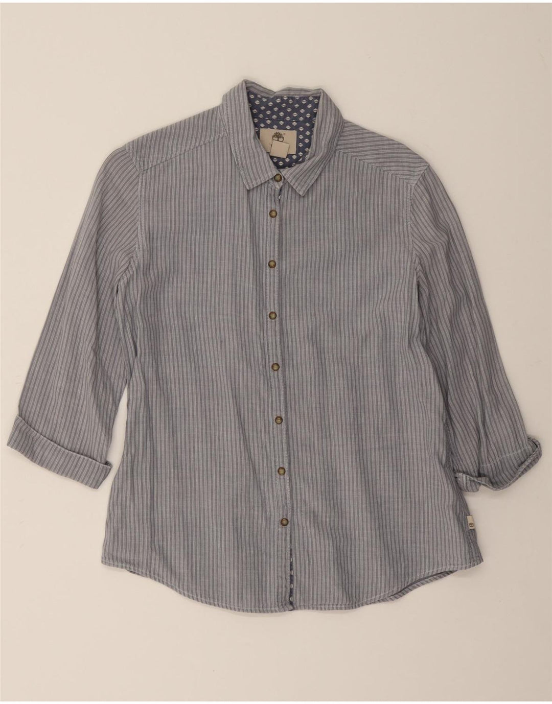 TIMBERLAND Womens Regular Fit 3/4 Sleeve Shirt EU 40 Medium Grey Striped Vintage Timberland and Second-Hand Timberland from Messina Hembry 